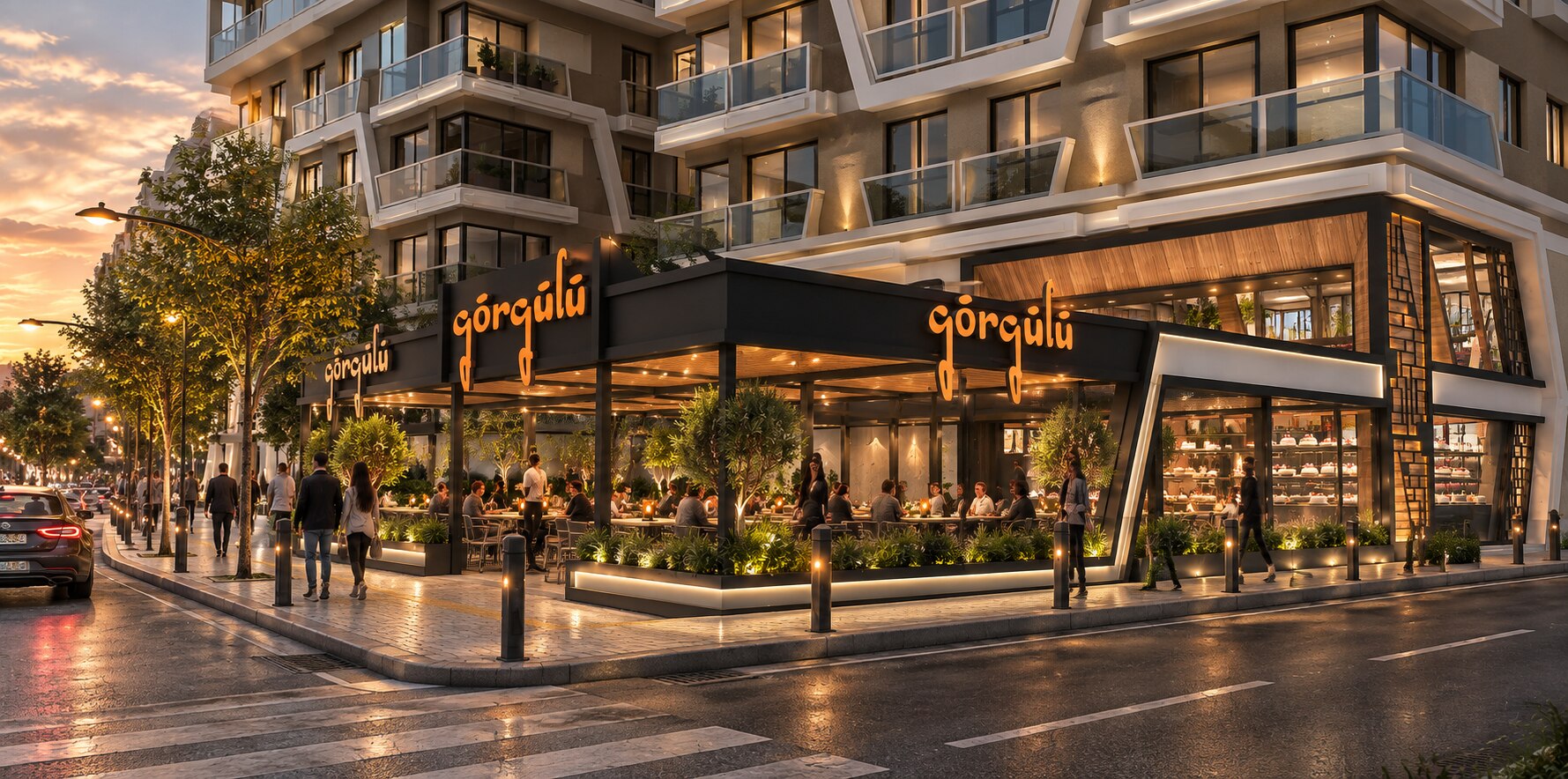 Görgülü ticari mekân ve restoran dış cephe tasarımı